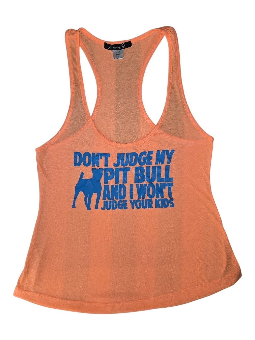 Miami Style Orange Graphic Tank Top - "Don't Judge My Pit Bull"